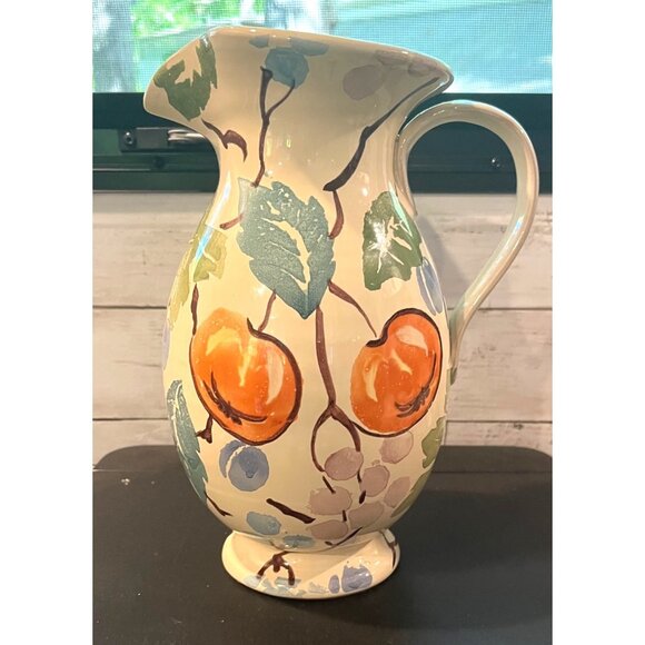 Hand-Painted Italian Bellini Ceramic Pitcher With Fruit & Leaf Design - Picture 2 of 6
